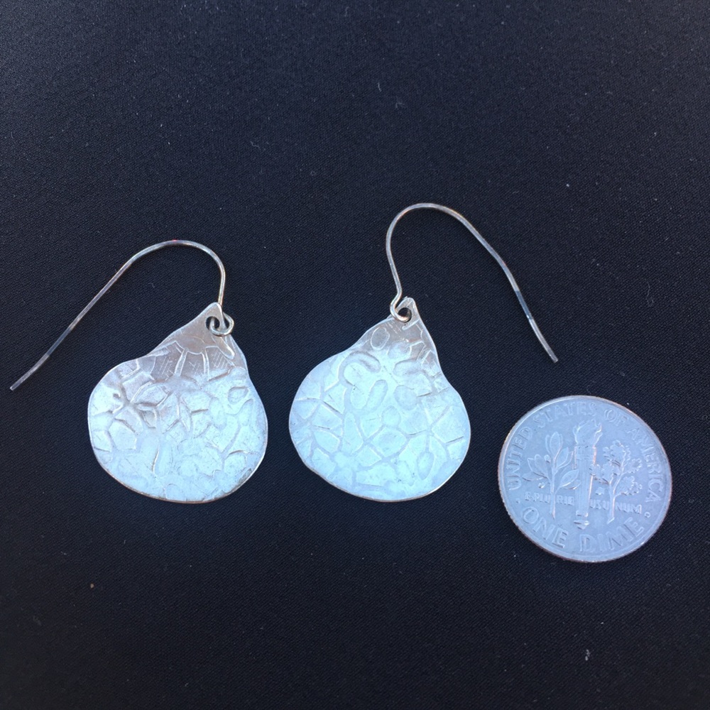 Silver Earrings - Textured Teardrop Dangle with Organic/Abstract Stamped Pattern - Picture 3 of 9